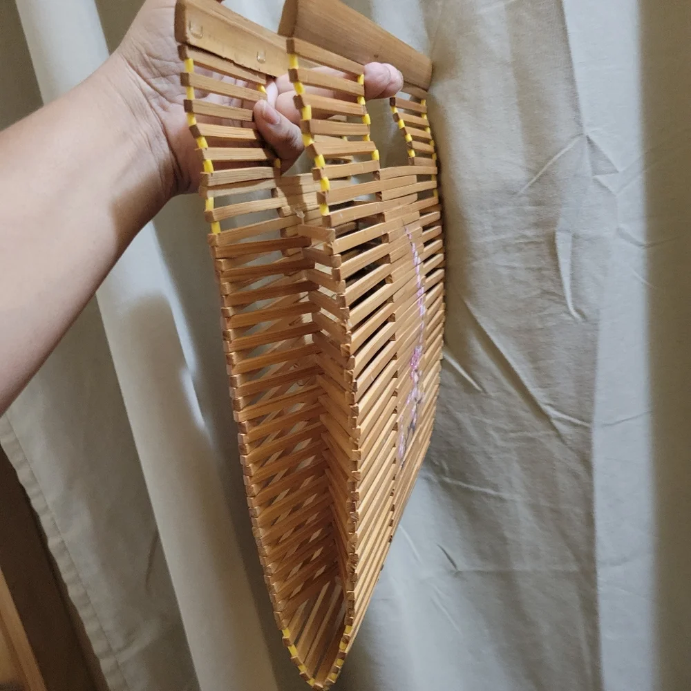 Vintage Hand Painted Bamboo Slat Handbag/Tote